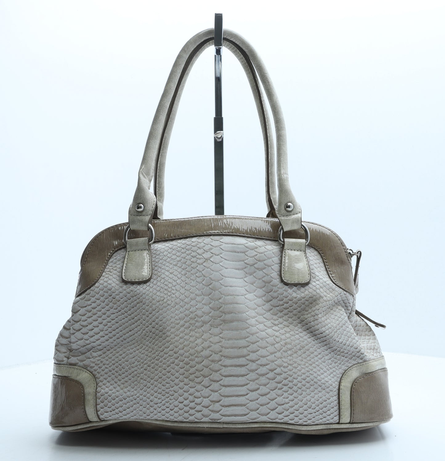 Preworn Womens Beige Animal Print Leather Shoulder Bag Size Medium Zip - Snake Print