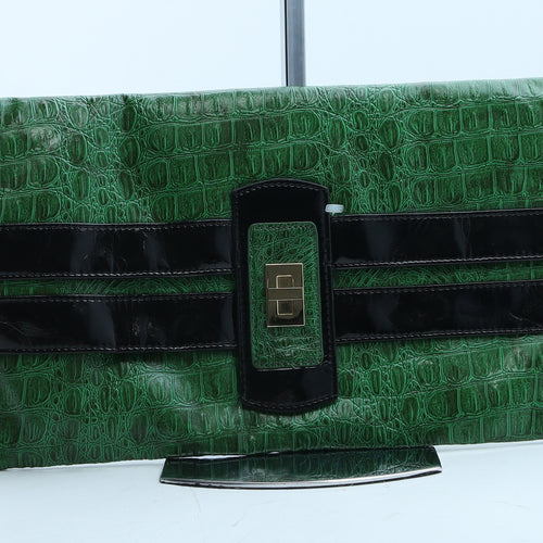 Limited Collection Womens Green Animal Print Leather Clutch Size Medium Magnetic - Crocodile Texture