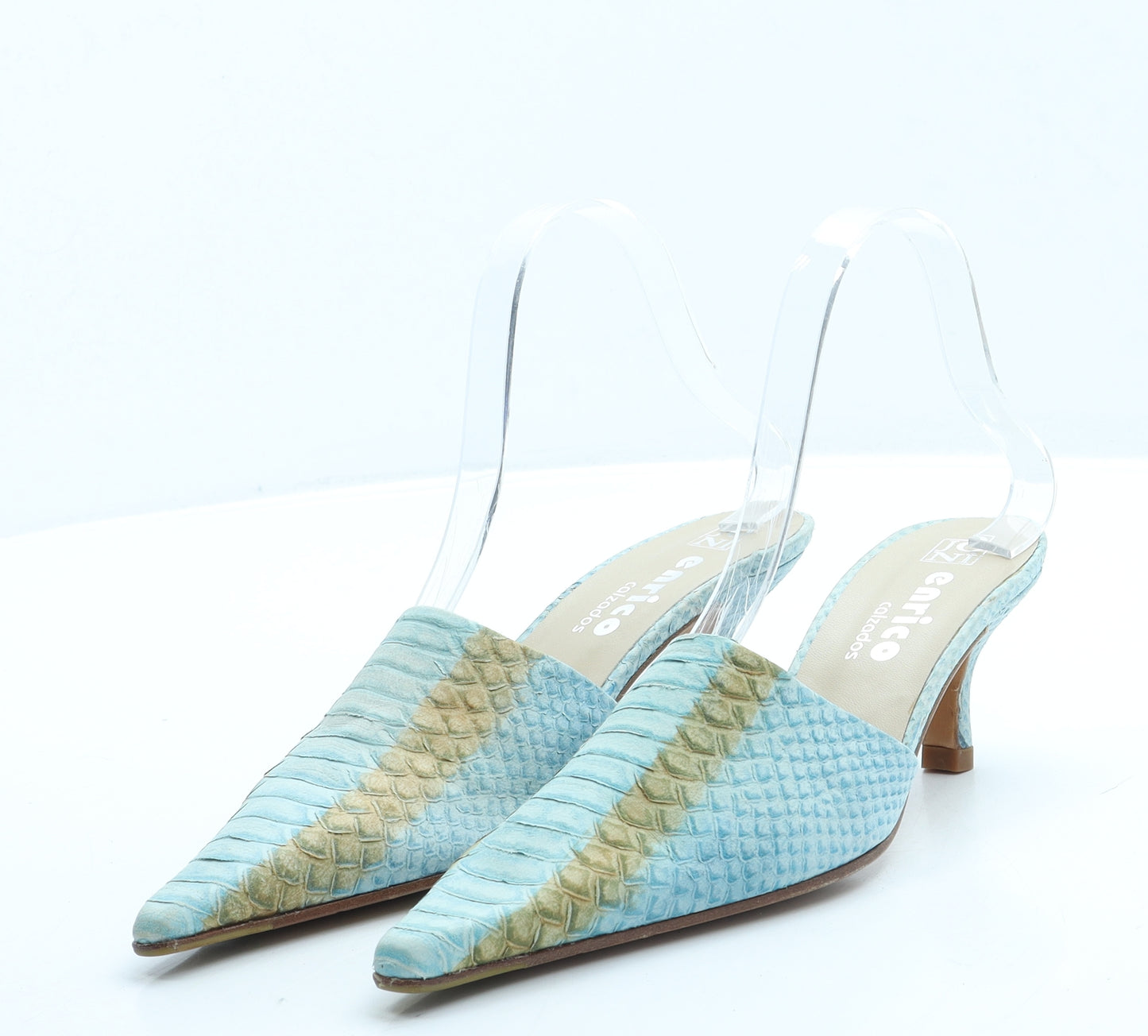 Enrico Womens Blue Animal Print Leather Mule Heel UK 4 37