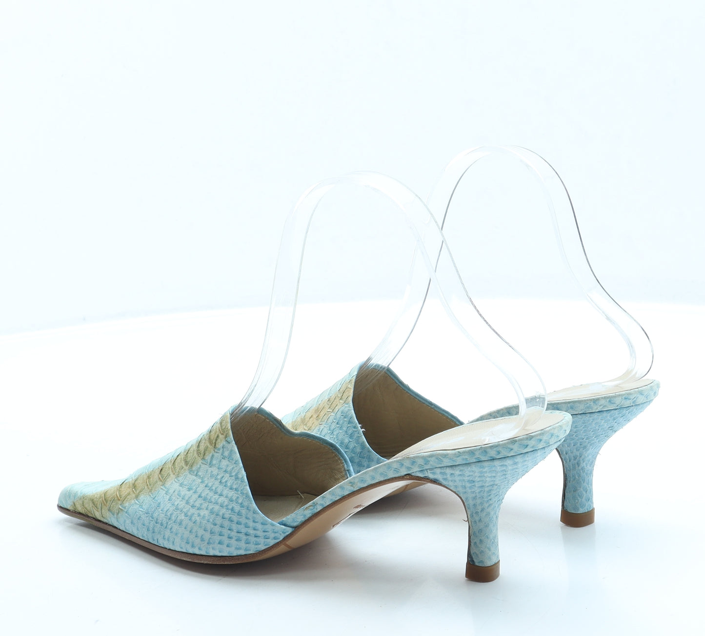 Enrico Womens Blue Animal Print Leather Mule Heel UK 4 37