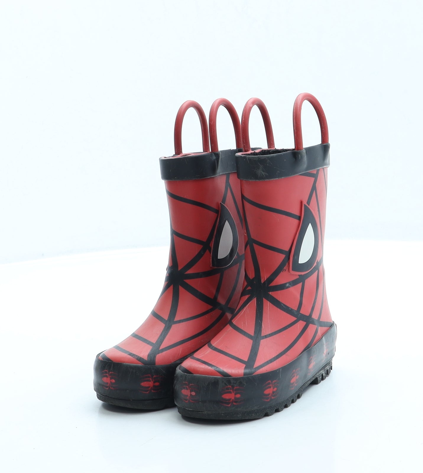 F&F Boys Red Geometric Rubber Wellies Boot UK 4 20 - Spiderman
