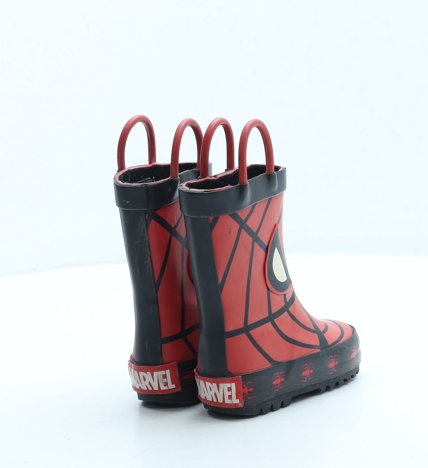 F&F Boys Red Geometric Rubber Wellies Boot UK 4 20 - Spiderman