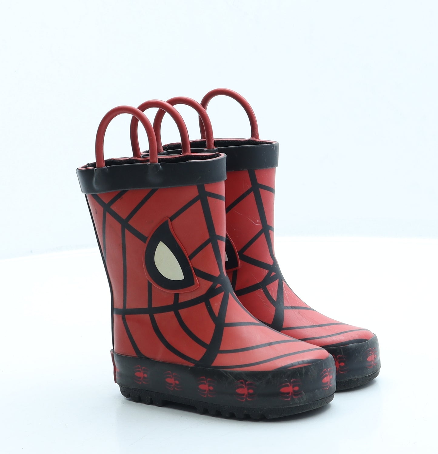 F&F Boys Red Geometric Rubber Wellies Boot UK 4 20 - Spiderman