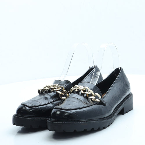NEXT Womens Black Animal Print Leather Loafer Flat UK 6 39 - Wide Fit