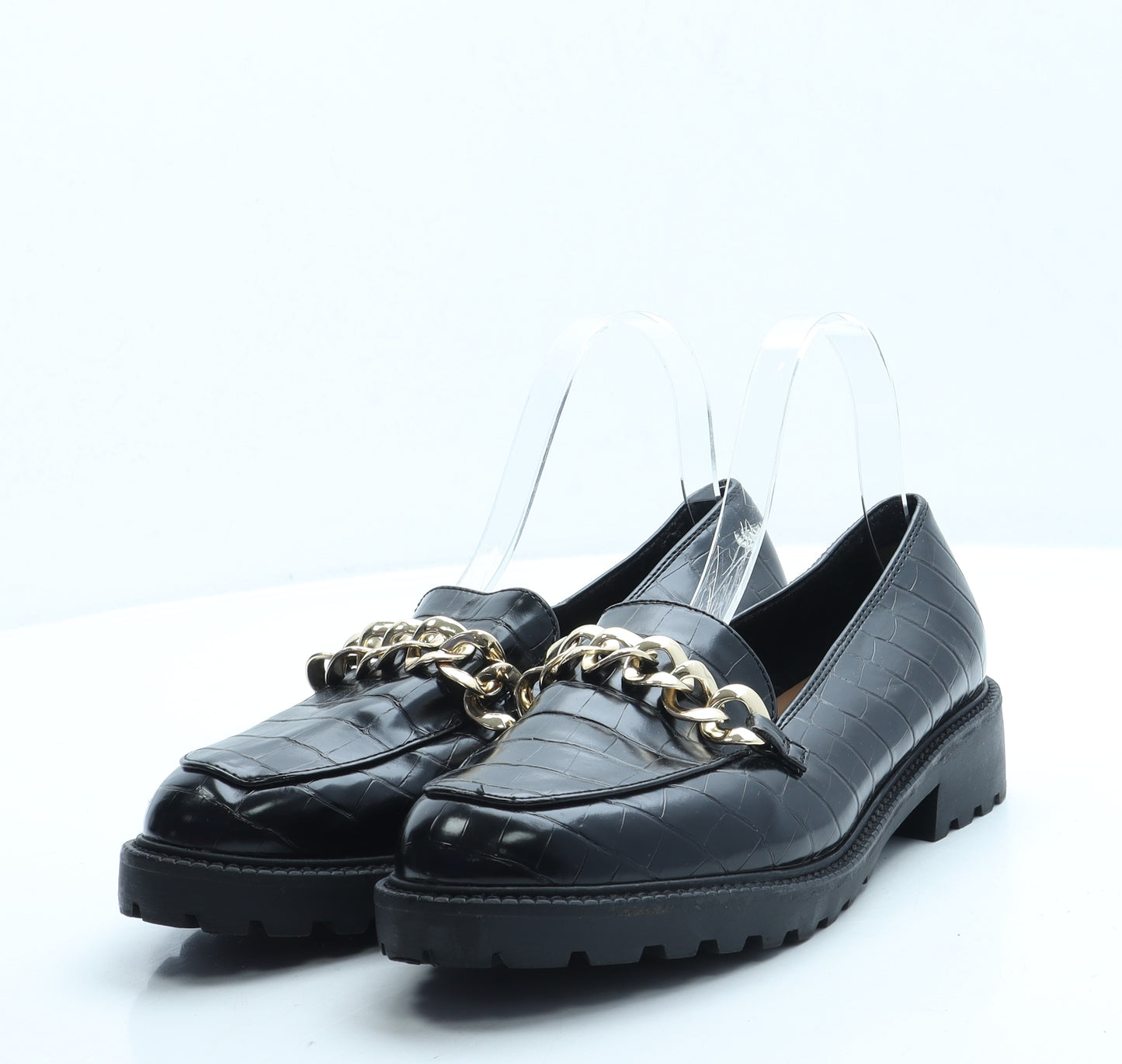 NEXT Womens Black Animal Print Leather Loafer Flat UK 6 39 - Wide Fit