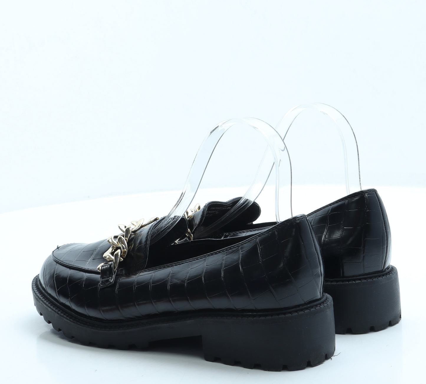 NEXT Womens Black Animal Print Leather Loafer Flat UK 6 39 - Wide Fit