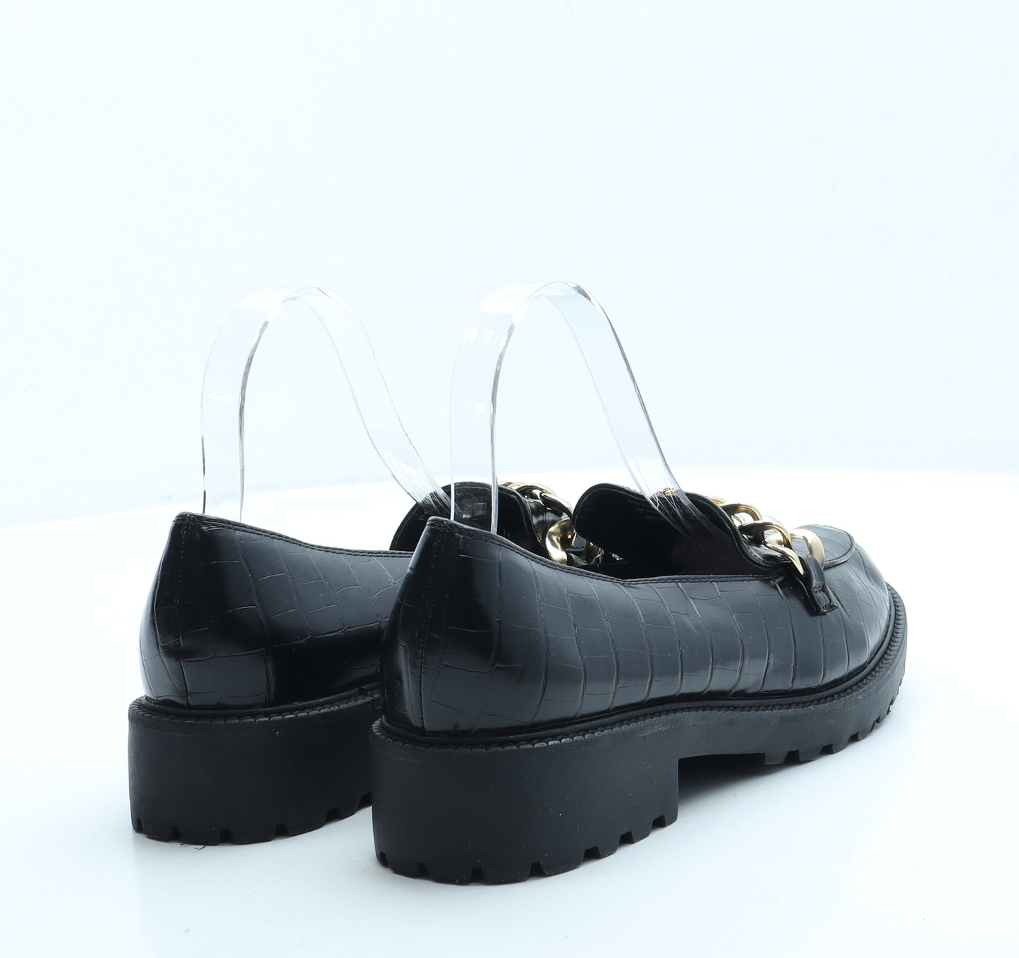 NEXT Womens Black Animal Print Leather Loafer Flat UK 6 39 - Wide Fit