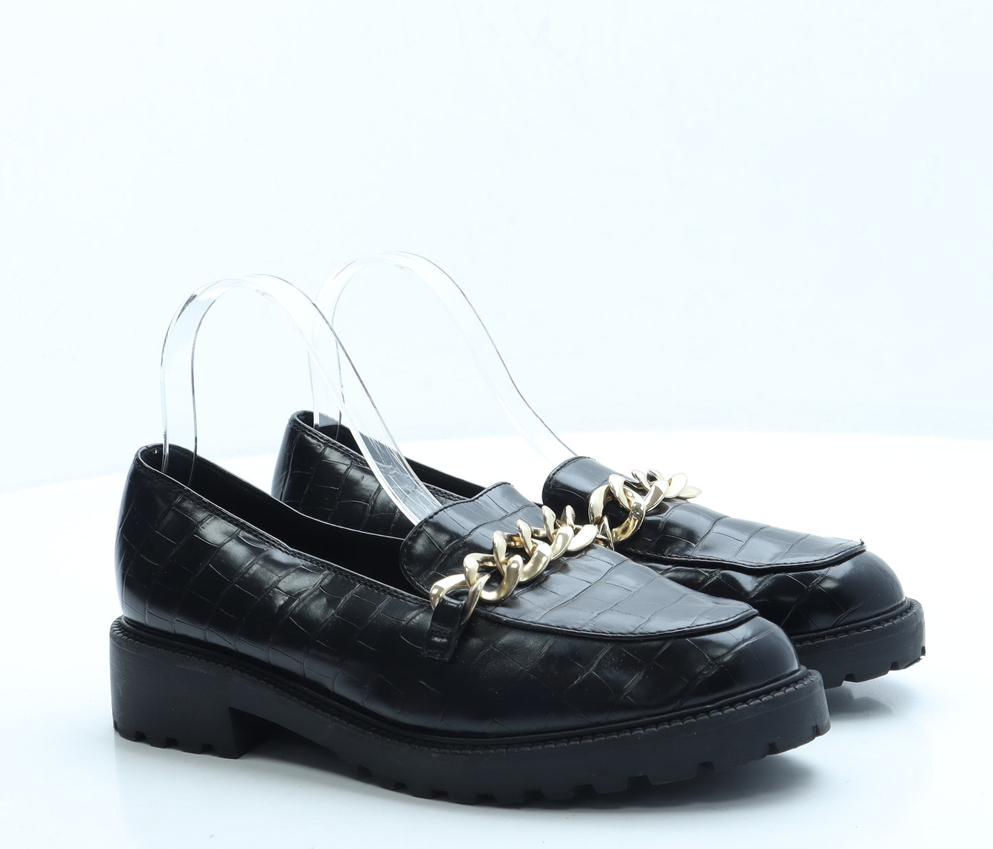 NEXT Womens Black Animal Print Leather Loafer Flat UK 6 39 - Wide Fit