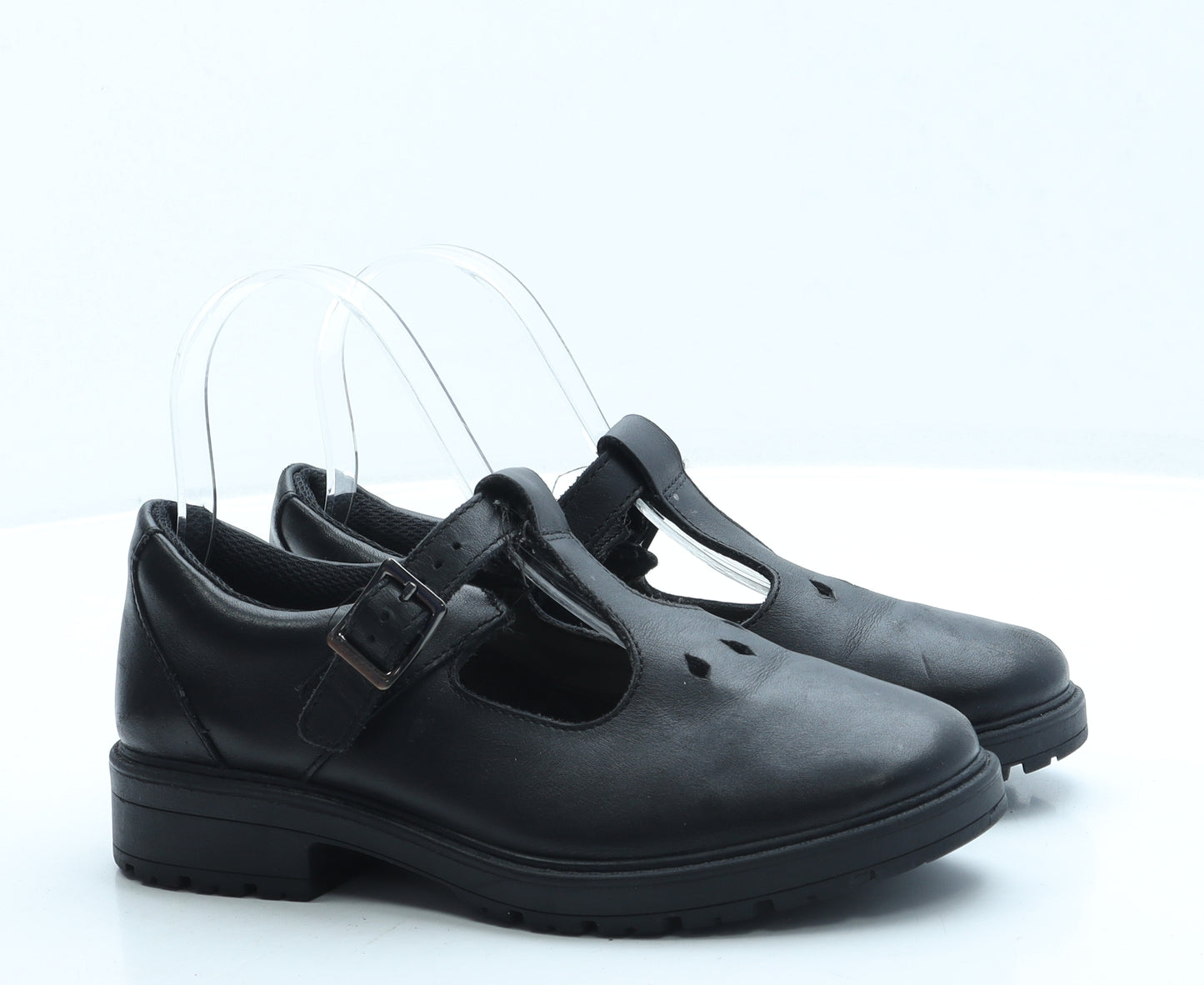 Clarks Girls Black Leather Mary Jane Flat UK 3