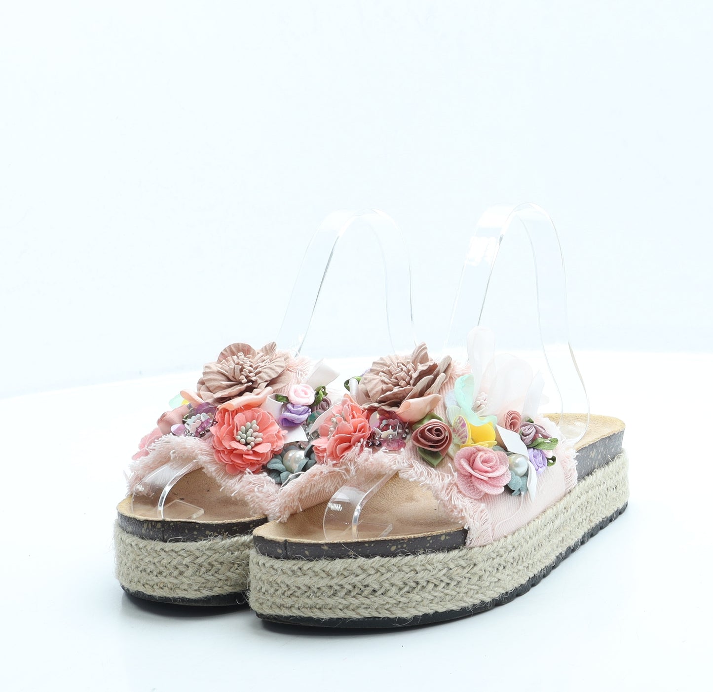 Queen ViVi Womens Pink Floral Polyester Slip On Sandal UK 3 36