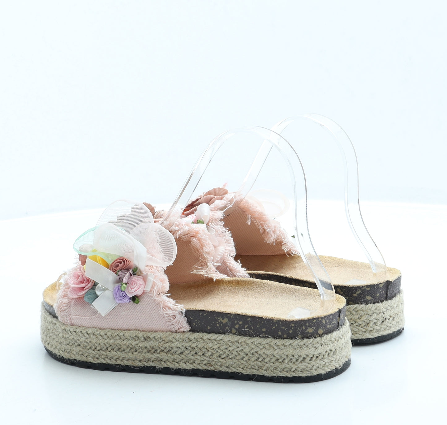 Queen ViVi Womens Pink Floral Polyester Slip On Sandal UK 3 36