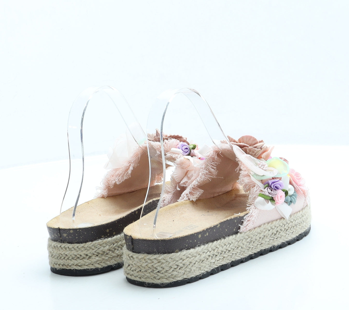 Queen ViVi Womens Pink Floral Polyester Slip On Sandal UK 3 36