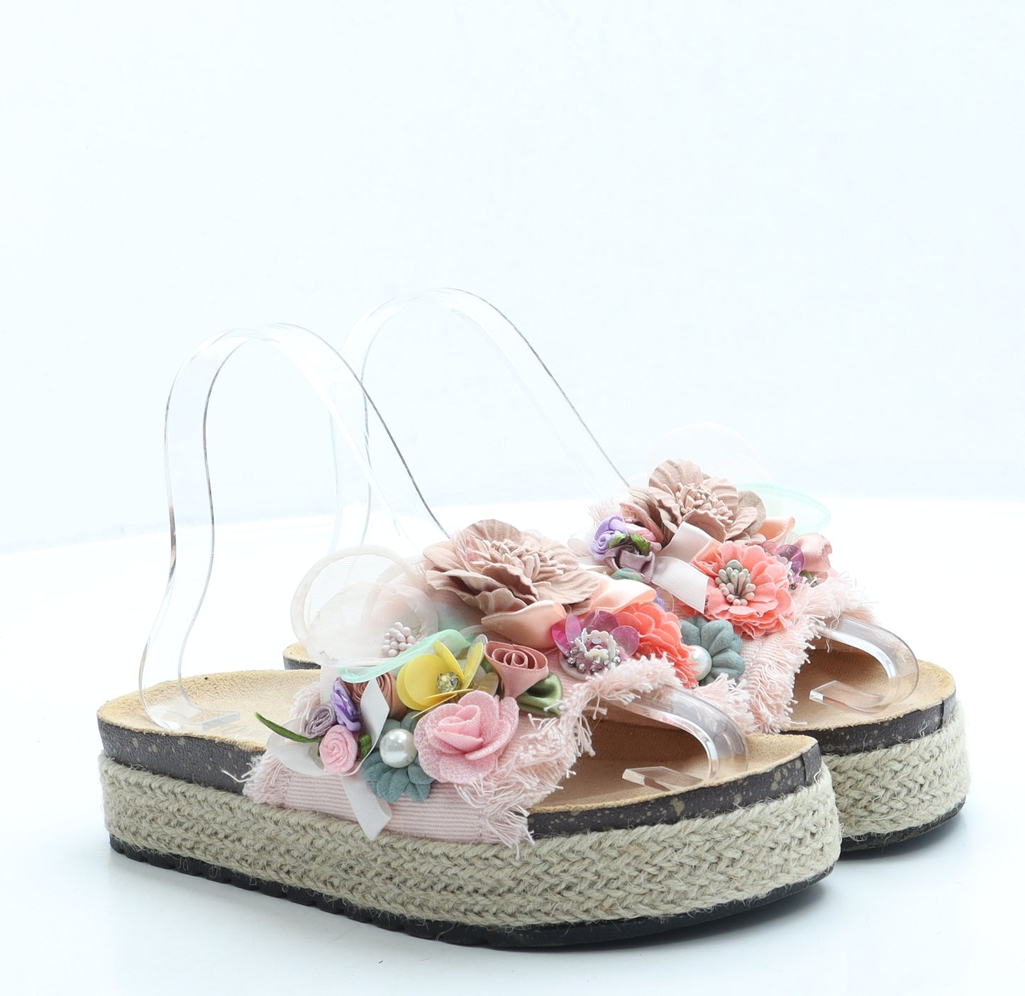 Queen ViVi Womens Pink Floral Polyester Slip On Sandal UK 3 36