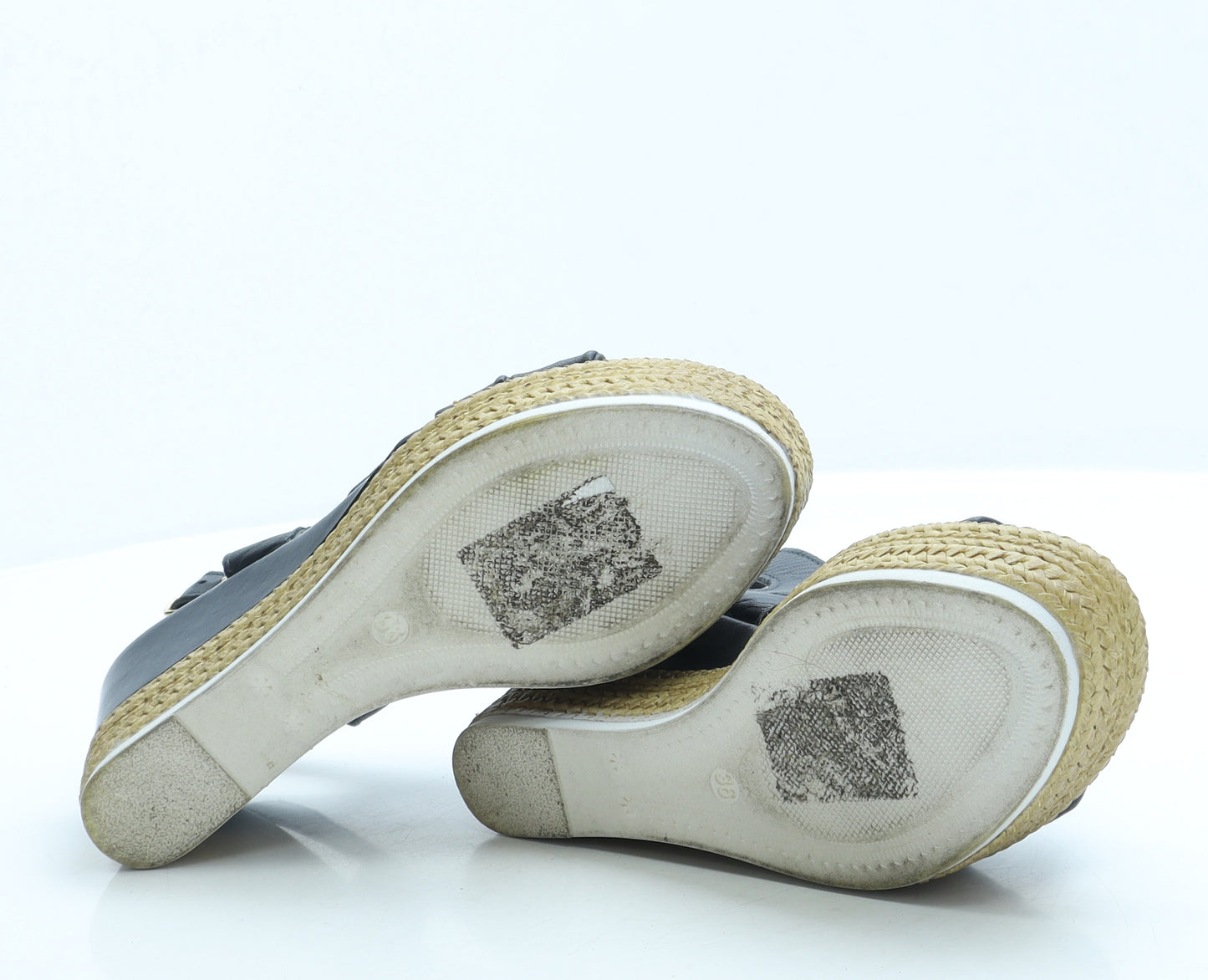 NEXT Womens Black Leather Espadrille Heel UK 3.5 36