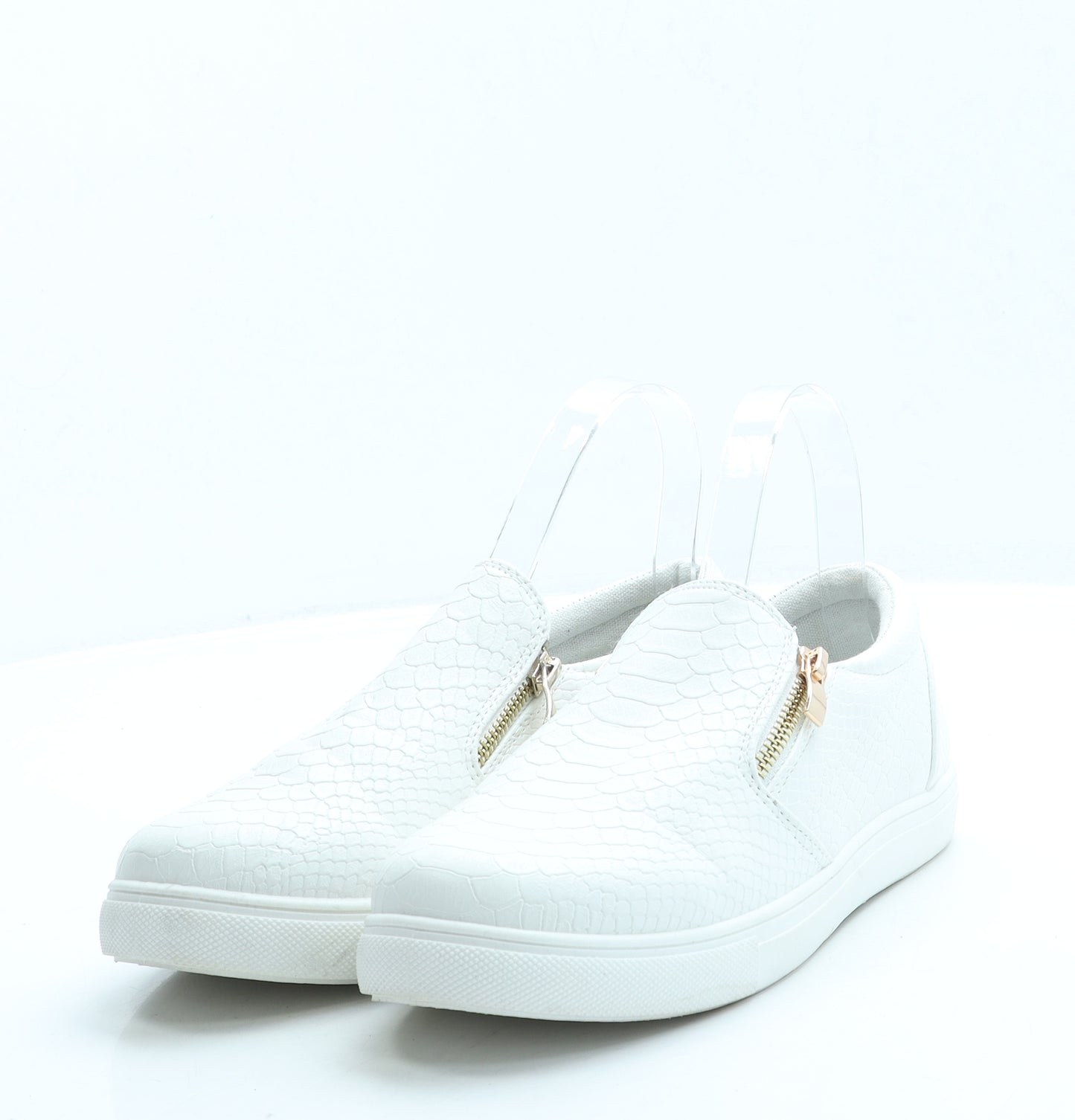 Krush Womens White Animal Print Leather Slip On Flat UK 5 - Snake Print