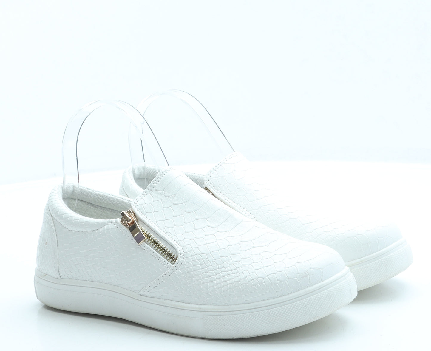 Krush Womens White Animal Print Leather Slip On Flat UK 5 - Snake Print