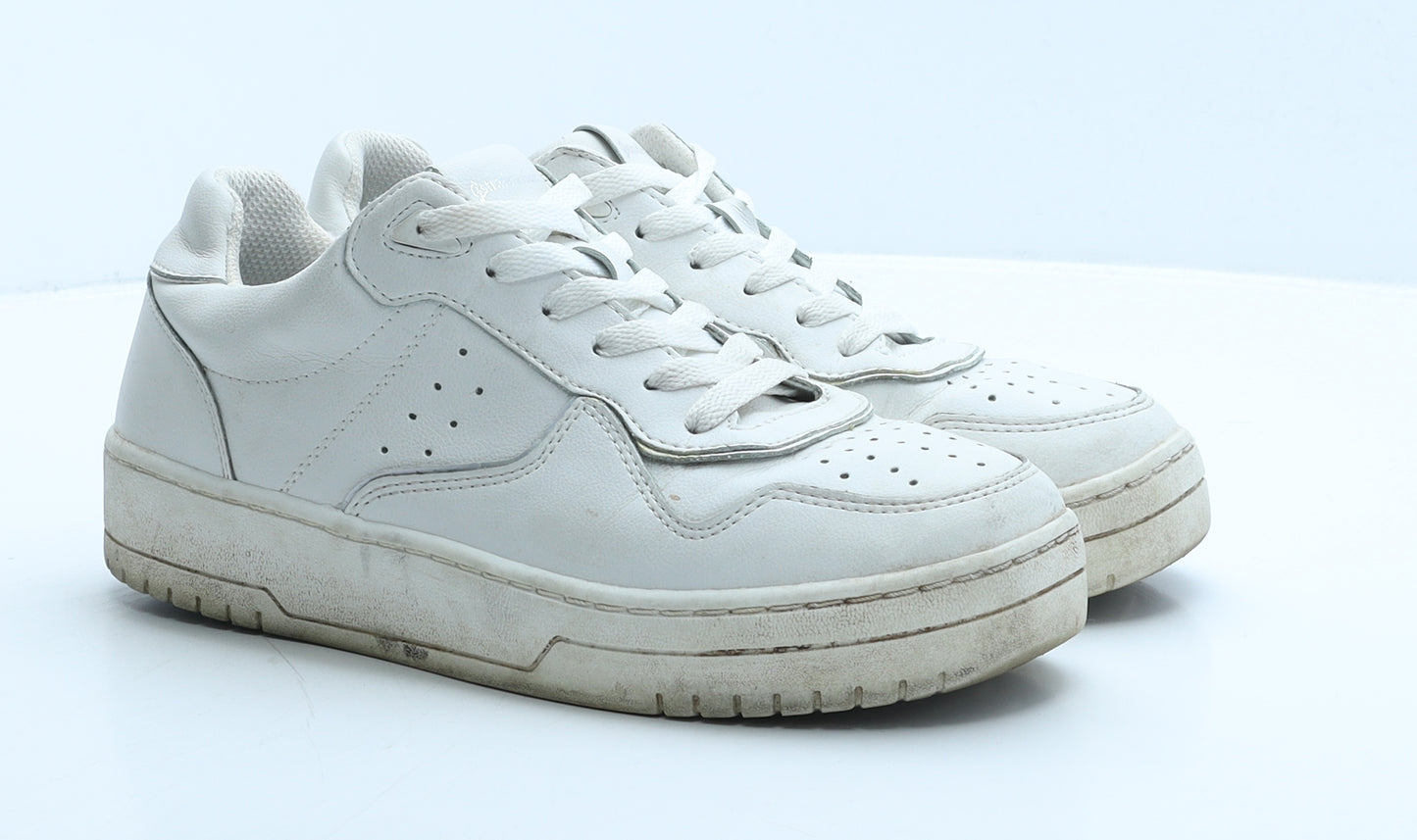 Stradivarius Womens White Leather Trainer UK 6 39