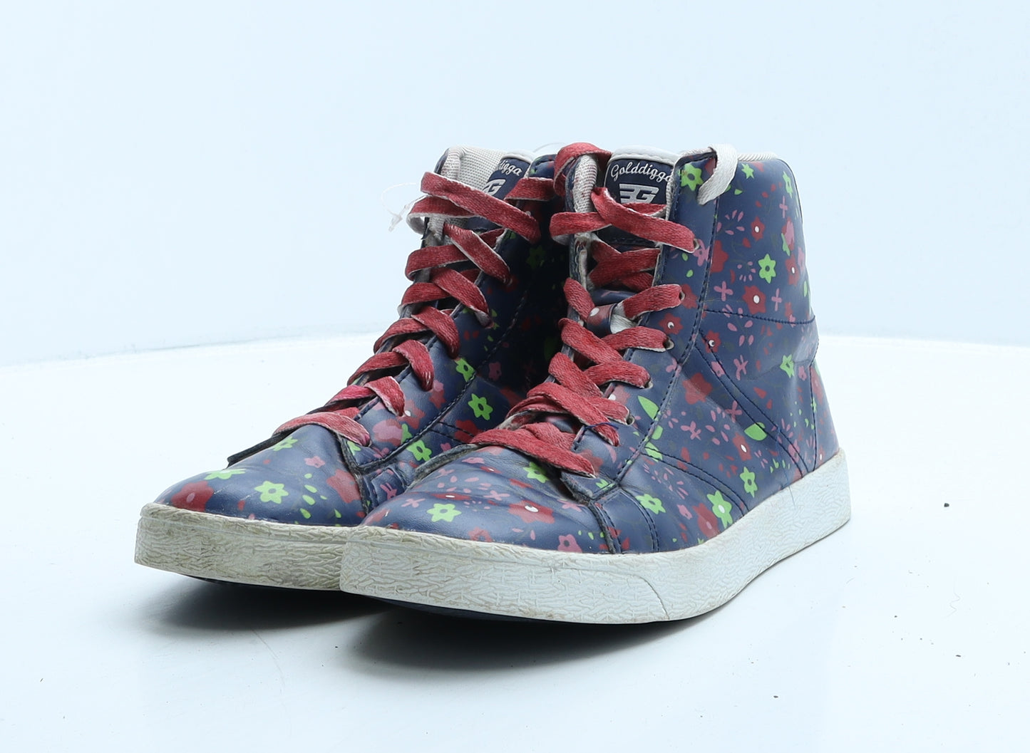 Golddigga Womens Blue Floral Leather Trainer UK 5 38