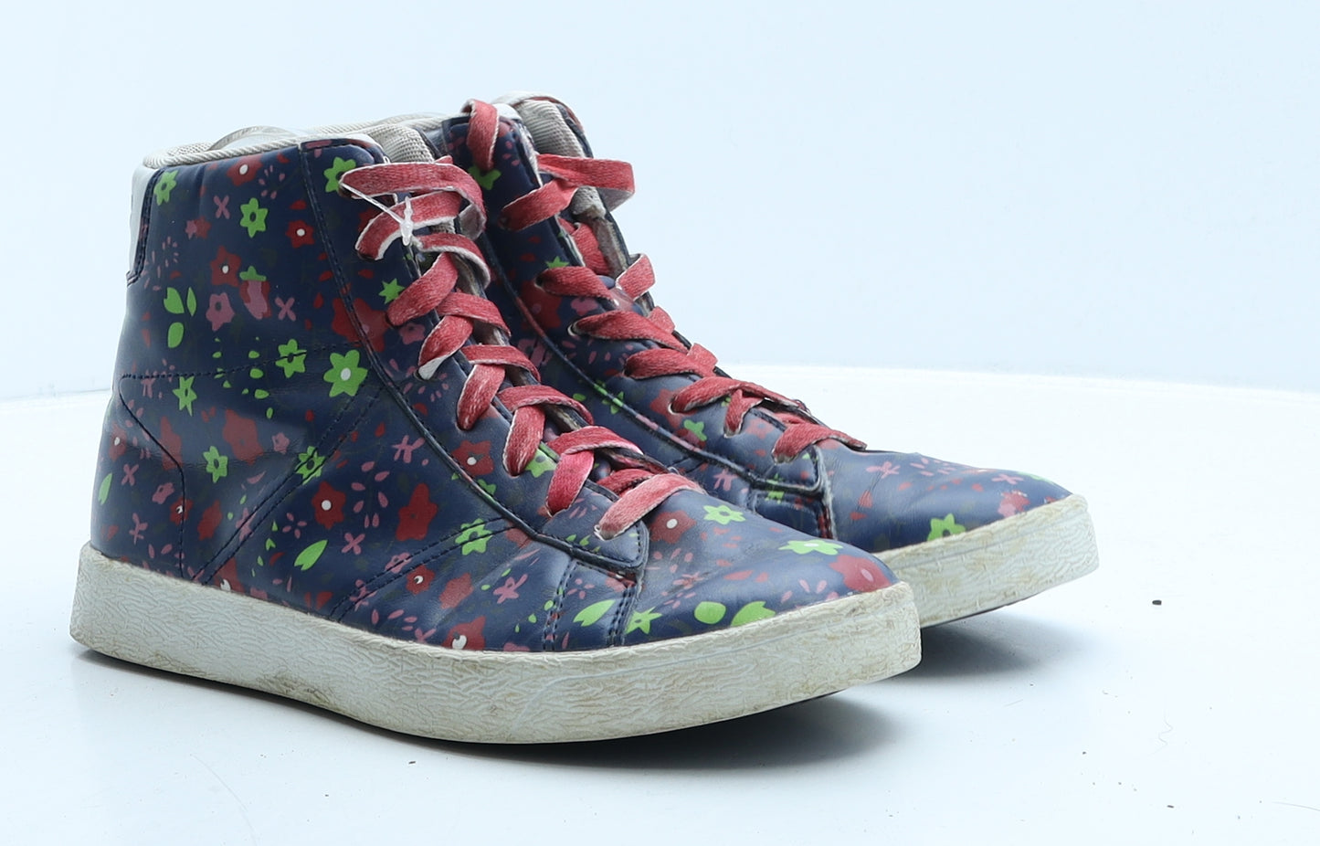 Golddigga Womens Blue Floral Leather Trainer UK 5 38