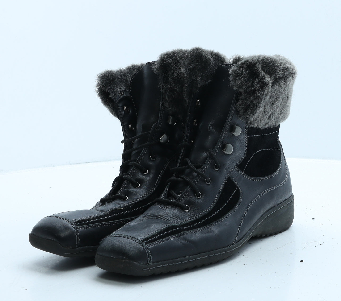 Pavers Womens Black Leather Shearling Style Boot UK 5 38