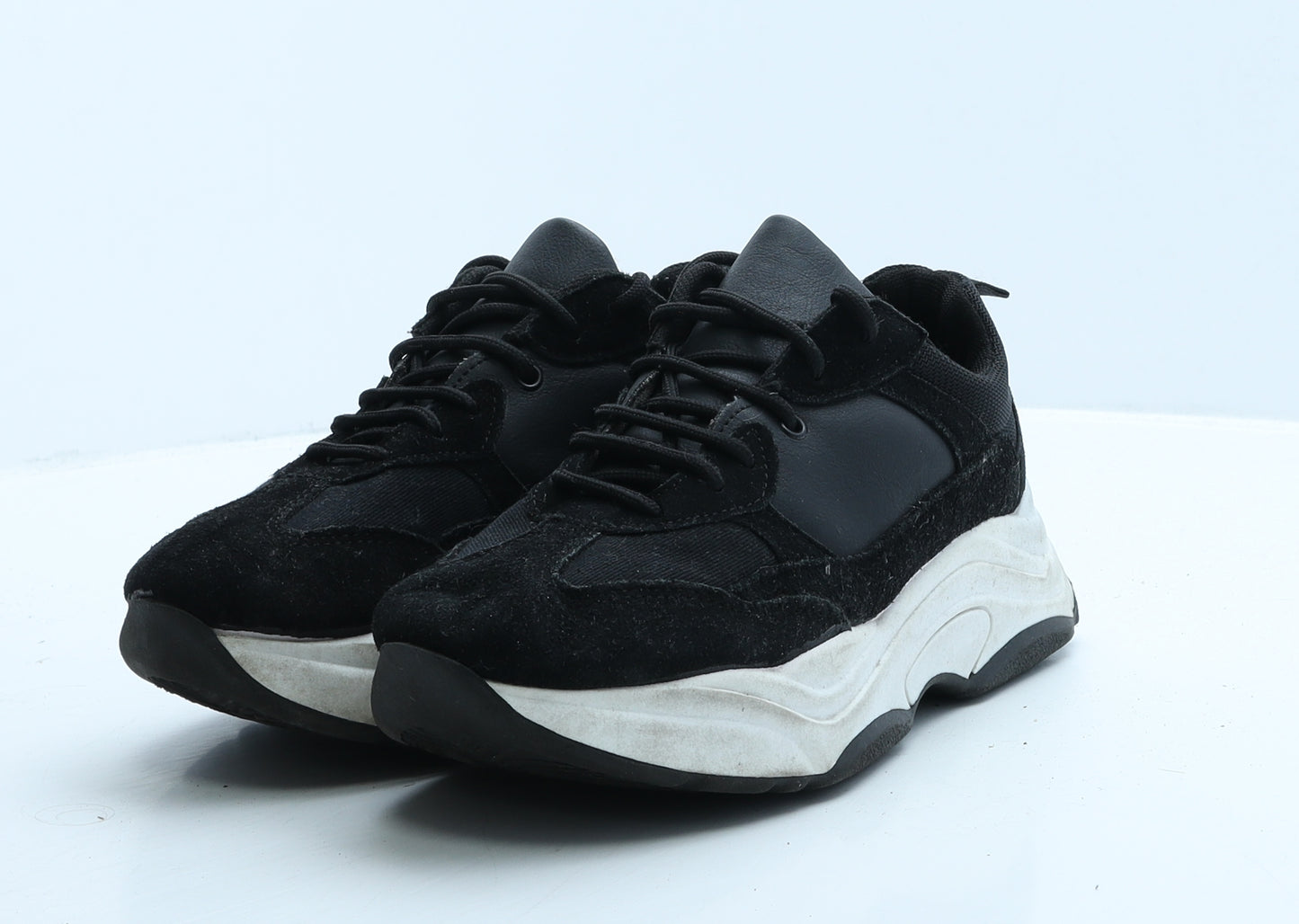 Topshop Womens Black Colourblock Suede Trainer Casual UK 4 37