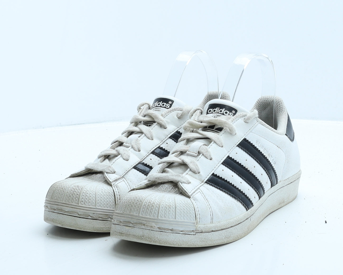 adidas Womens White Striped Leather Trainer UK 4 38.5 - Superstar