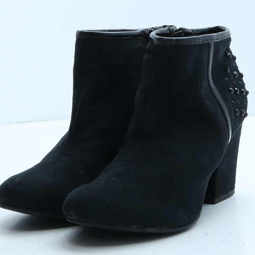 F&F Womens Black Suede Bootie Boot UK 4 37