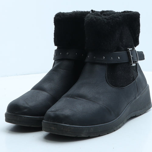 Softlites Womens Black Leather Shearling Style Boot UK 5