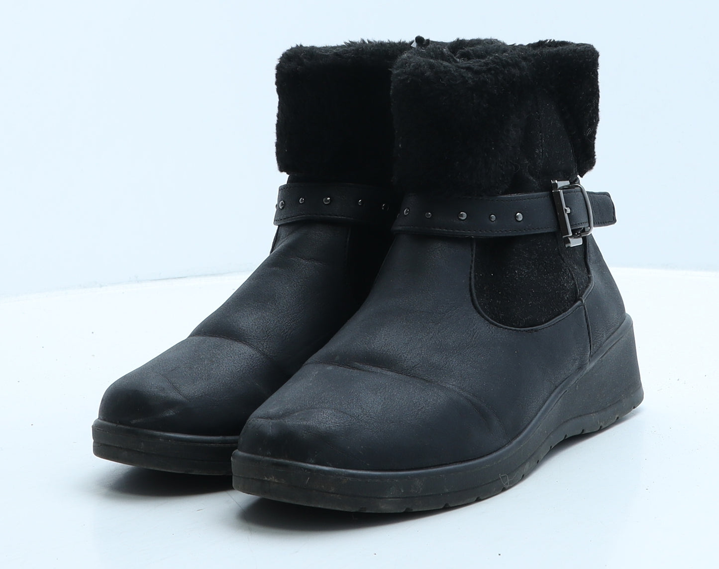 Softlites Womens Black Leather Shearling Style Boot UK 5