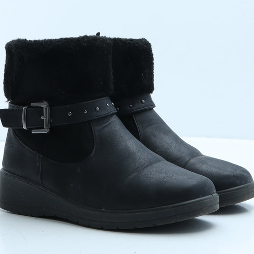 Softlites Womens Black Leather Shearling Style Boot UK 5