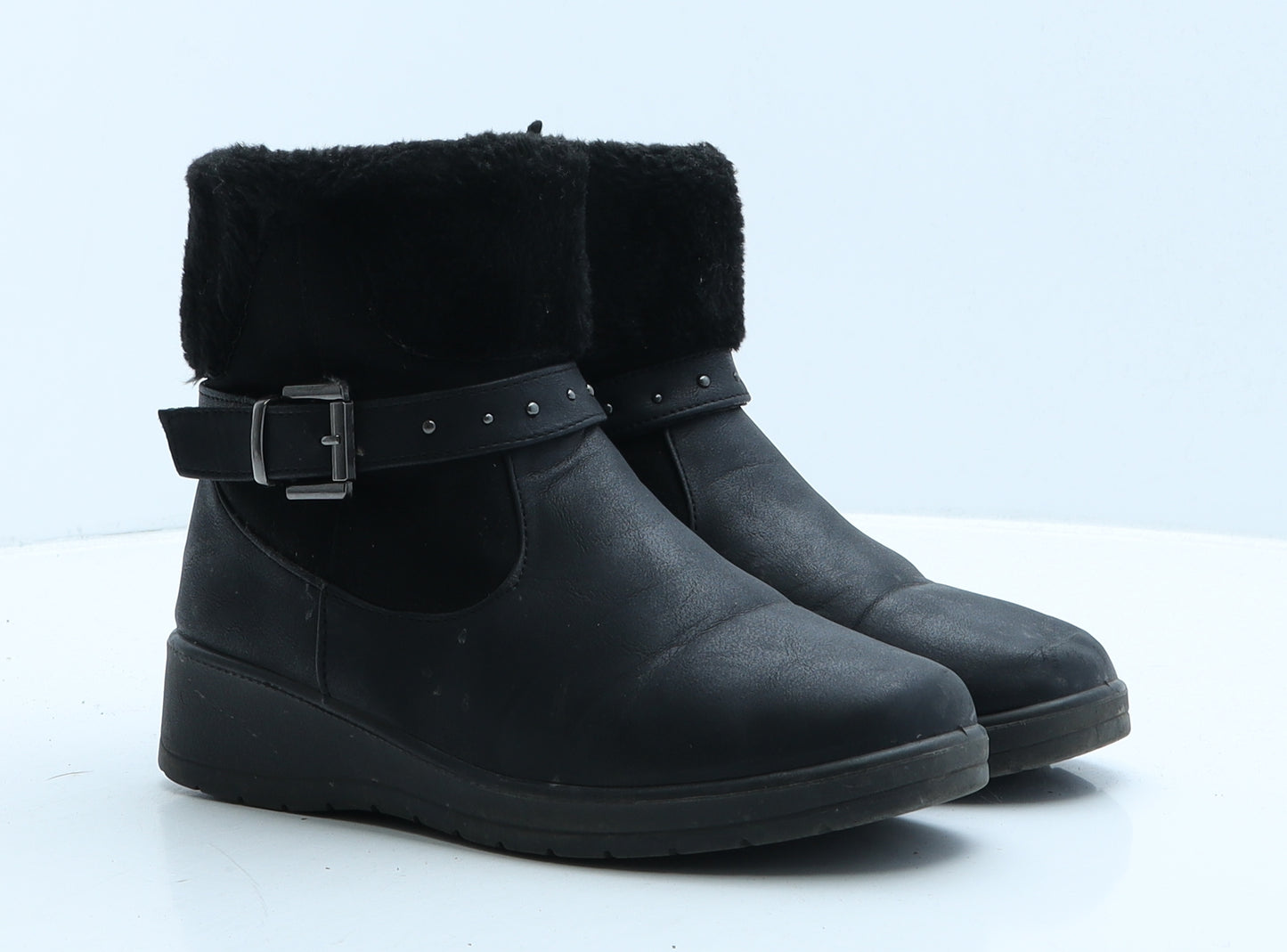 Softlites Womens Black Leather Shearling Style Boot UK 5