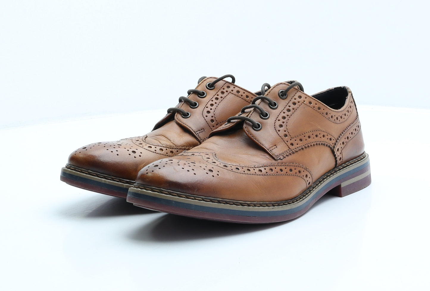Marks and Spencer Mens Brown Leather Brogue Dress UK 7.5