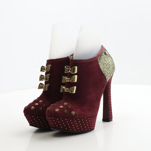 Babycham Womens Red Geometric Suede Platform Heel UK 4 37 - Star Detail