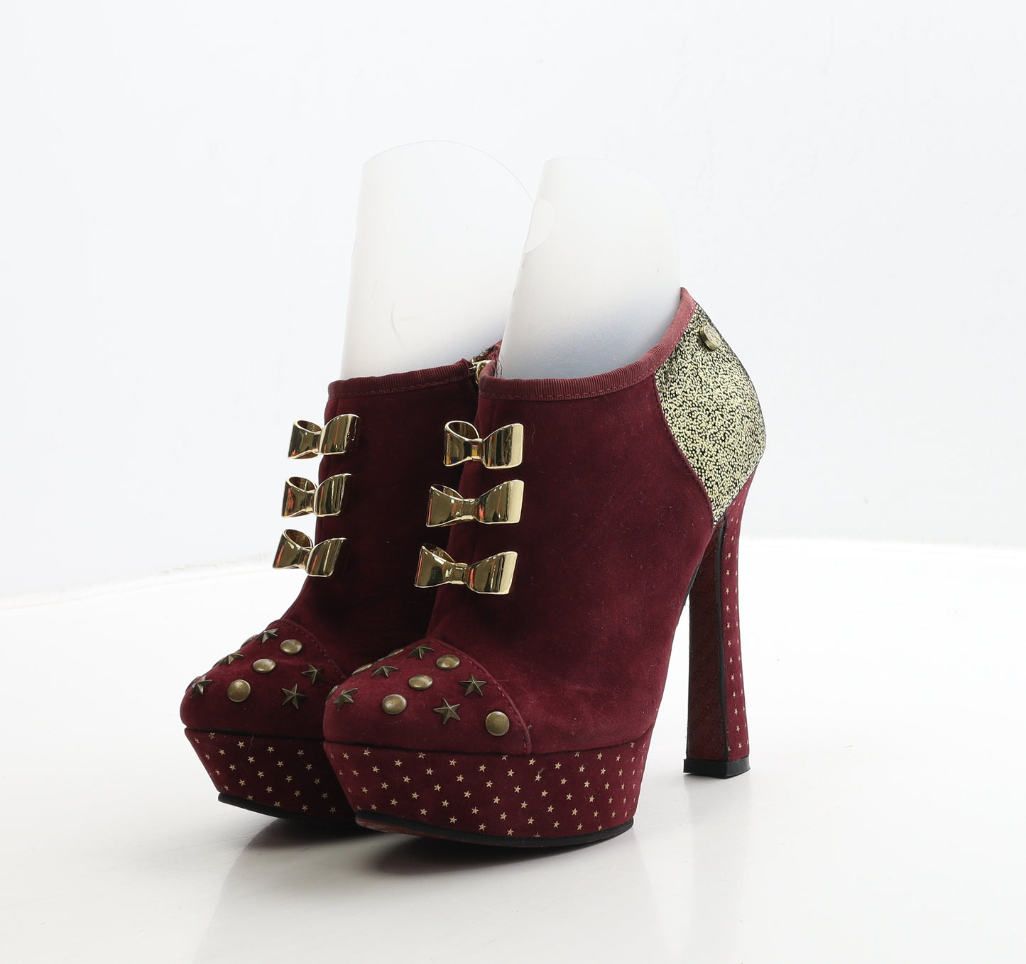 Babycham Womens Red Geometric Suede Platform Heel UK 4 37 - Star Detail
