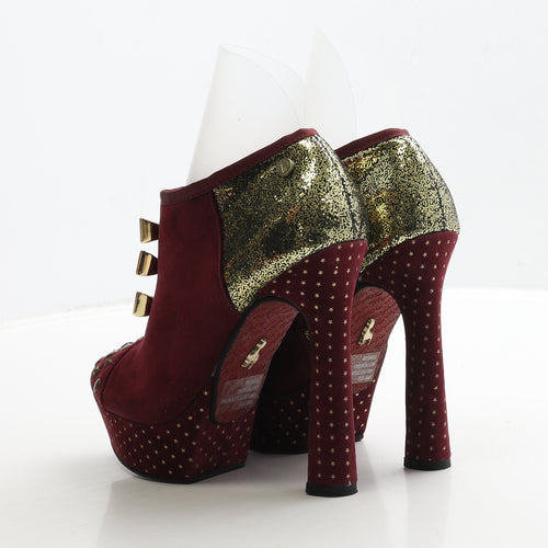 Babycham Womens Red Geometric Suede Platform Heel UK 4 37 - Star Detail