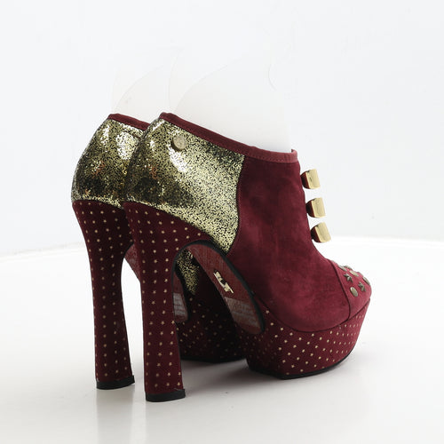 Babycham Womens Red Geometric Suede Platform Heel UK 4 37 - Star Detail