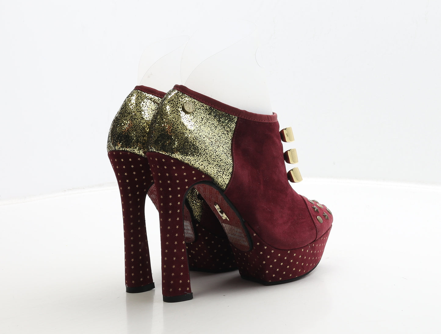 Babycham Womens Red Geometric Suede Platform Heel UK 4 37 - Star Detail