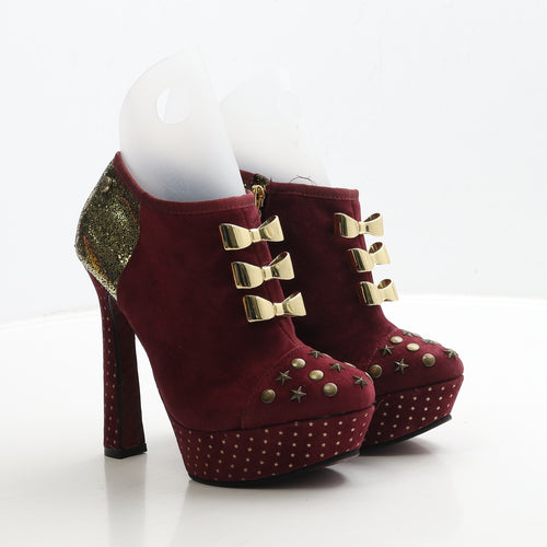 Babycham Womens Red Geometric Suede Platform Heel UK 4 37 - Star Detail