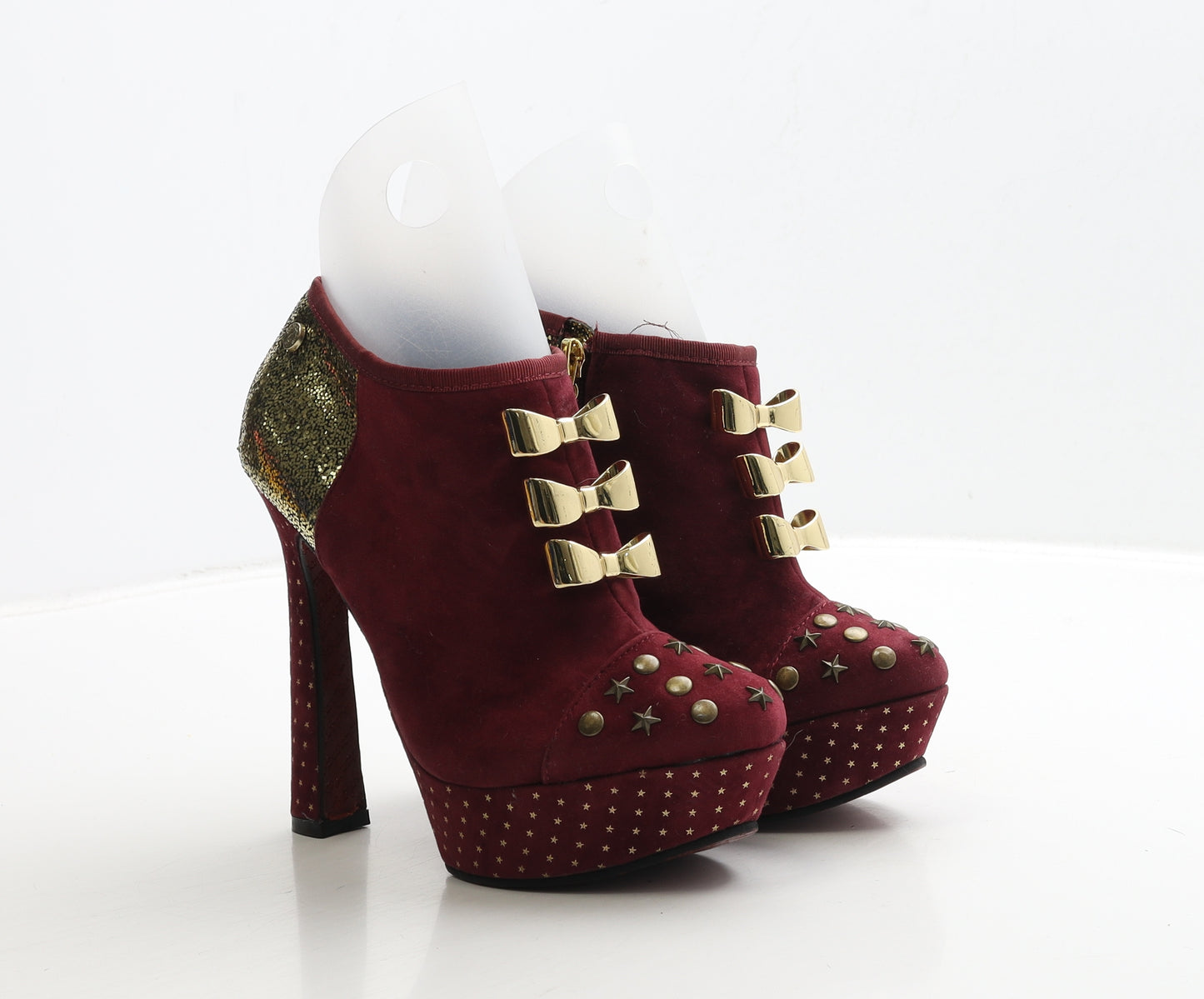 Babycham Womens Red Geometric Suede Platform Heel UK 4 37 - Star Detail