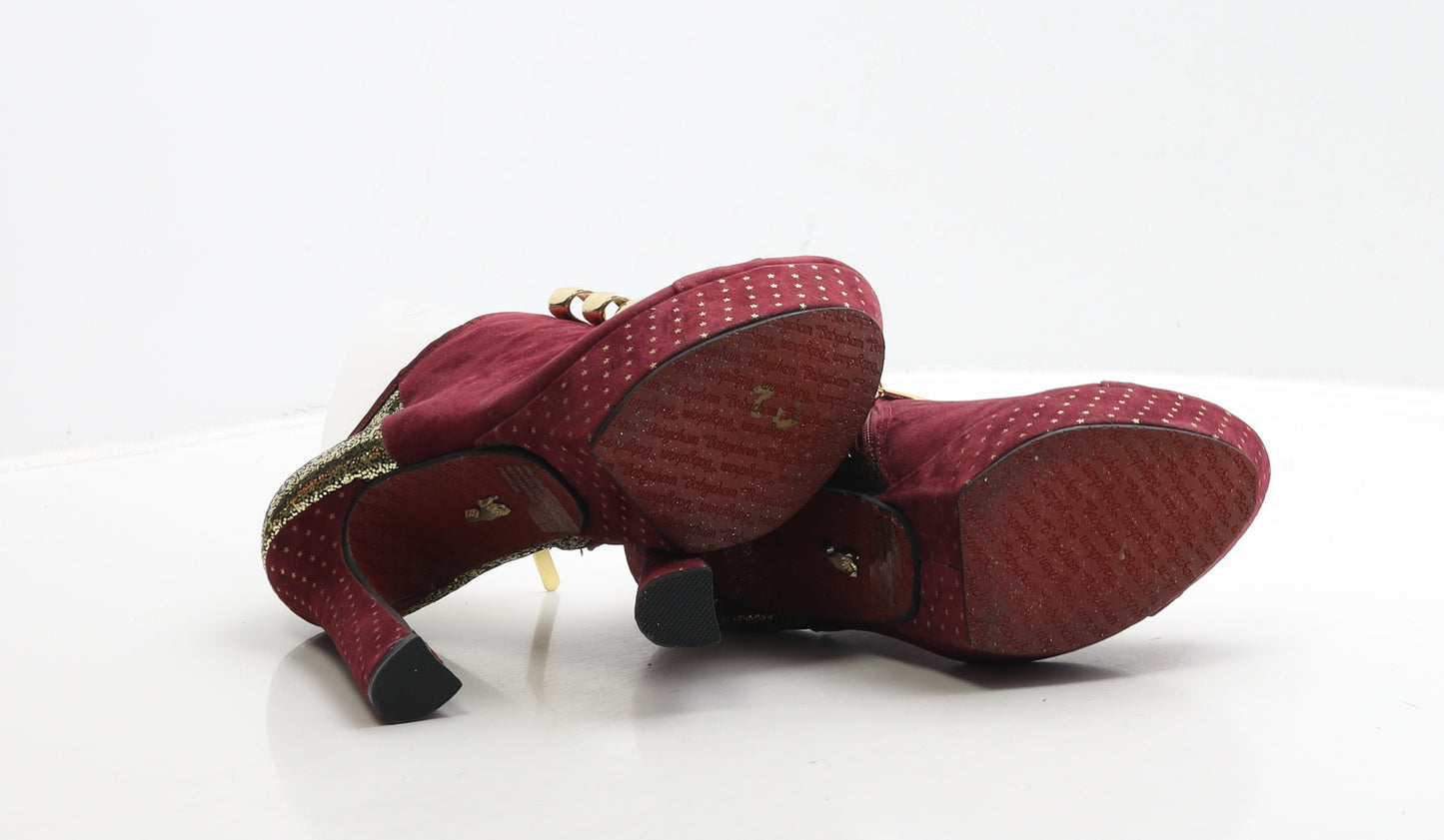 Babycham Womens Red Geometric Suede Platform Heel UK 4 37 - Star Detail