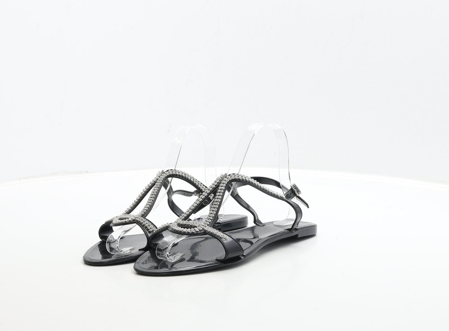 Preworn Womens Black Rubber Strappy Sandal UK 5 38