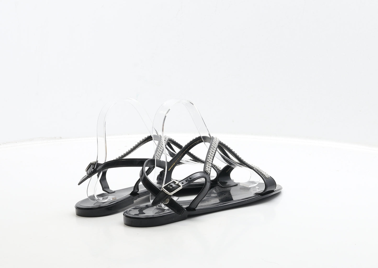 Preworn Womens Black Rubber Strappy Sandal UK 5 38