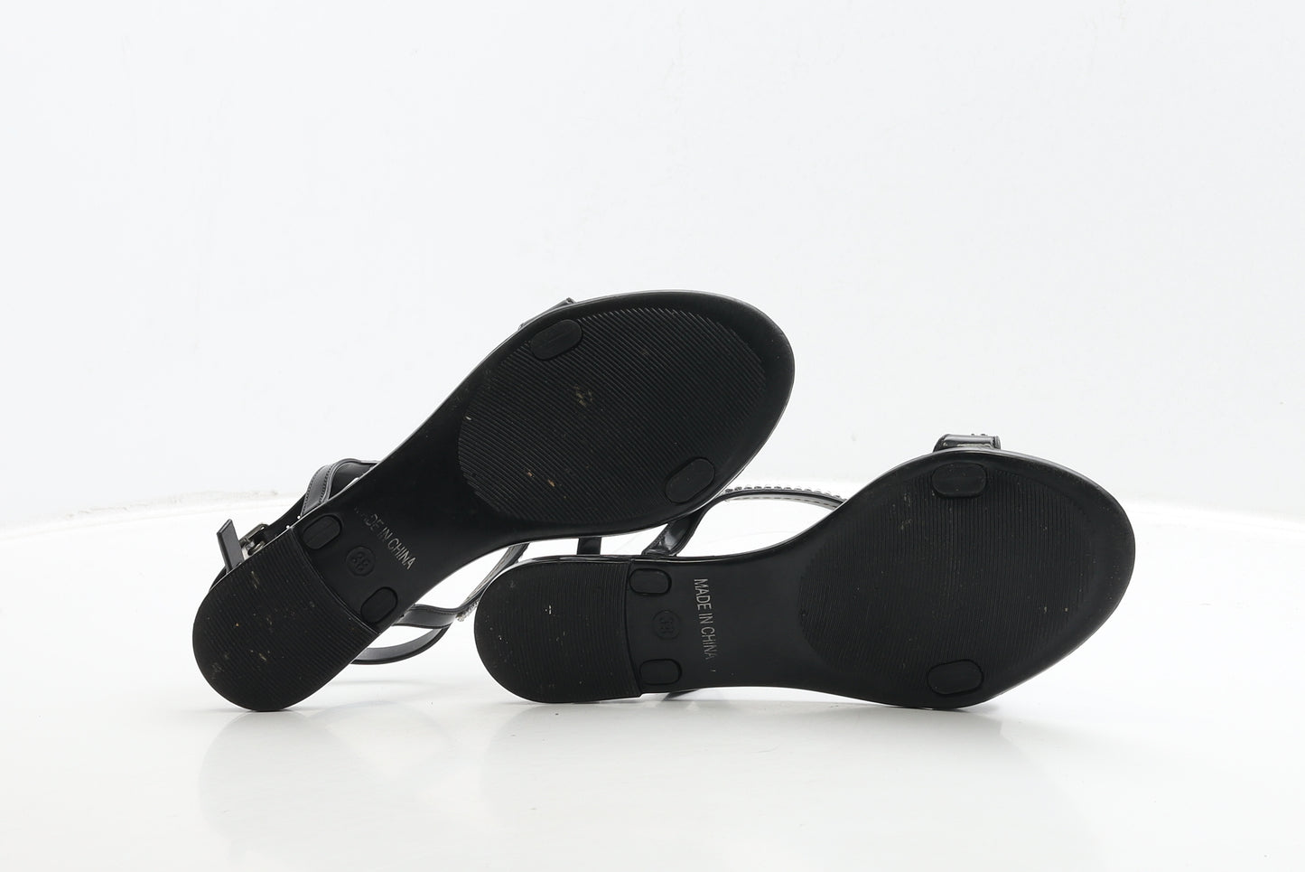 Preworn Womens Black Rubber Strappy Sandal UK 5 38