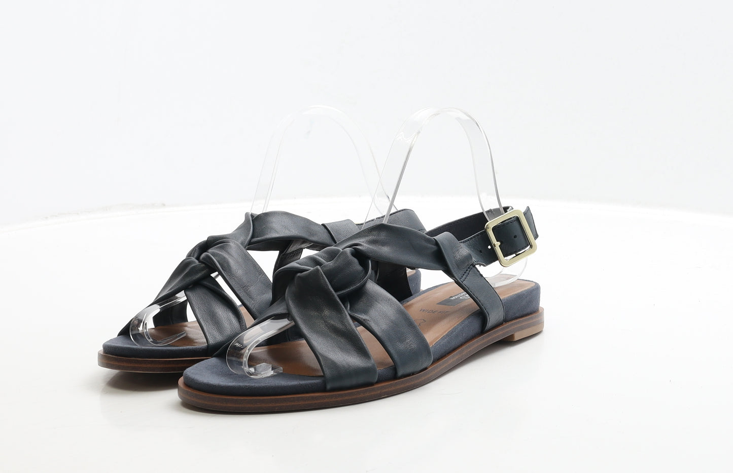 Marks and Spencer Womens Blue Leather Strappy Sandal UK 5.5 39 - Wide Fit