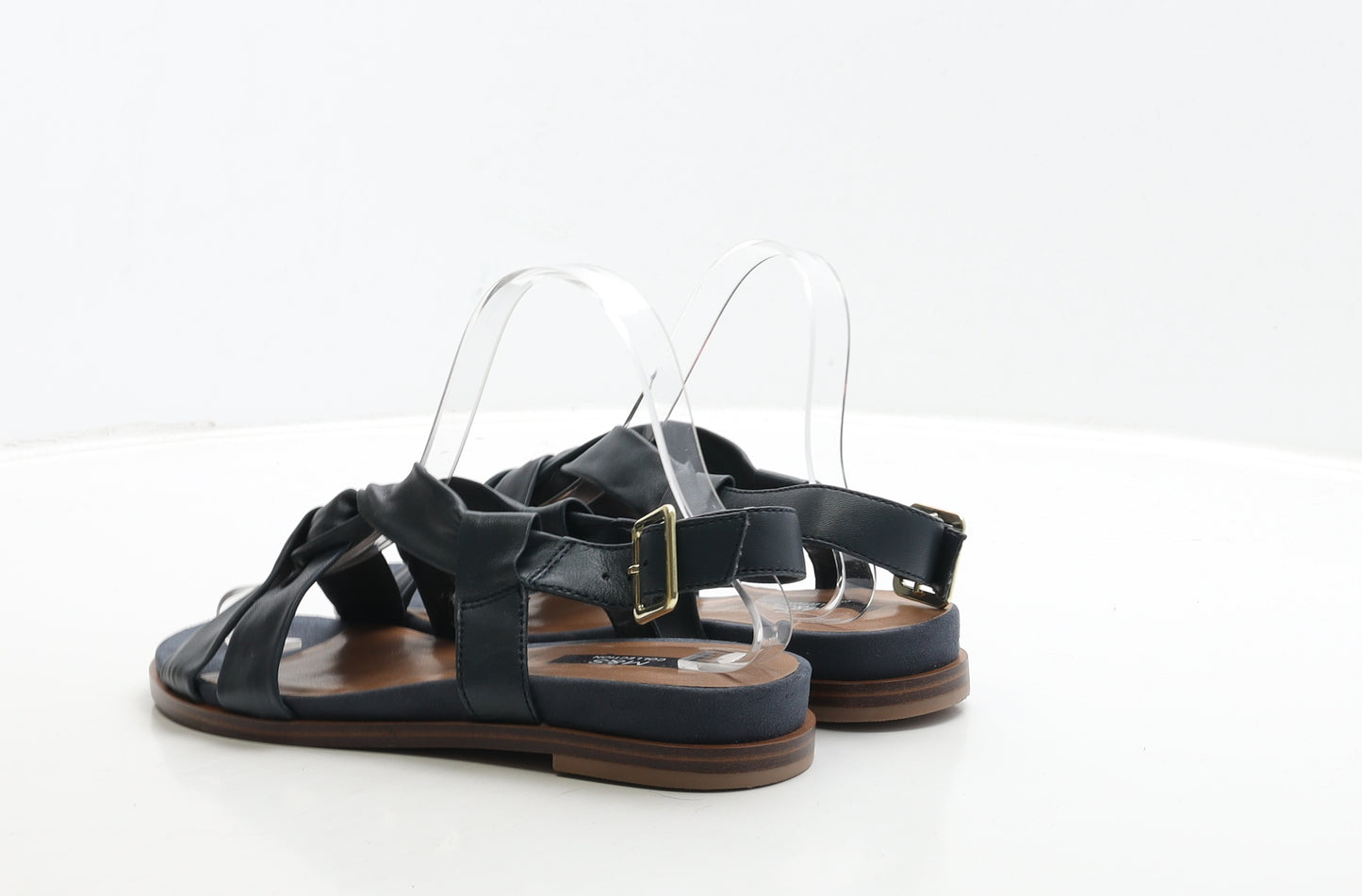 Marks and Spencer Womens Blue Leather Strappy Sandal UK 5.5 39 - Wide Fit
