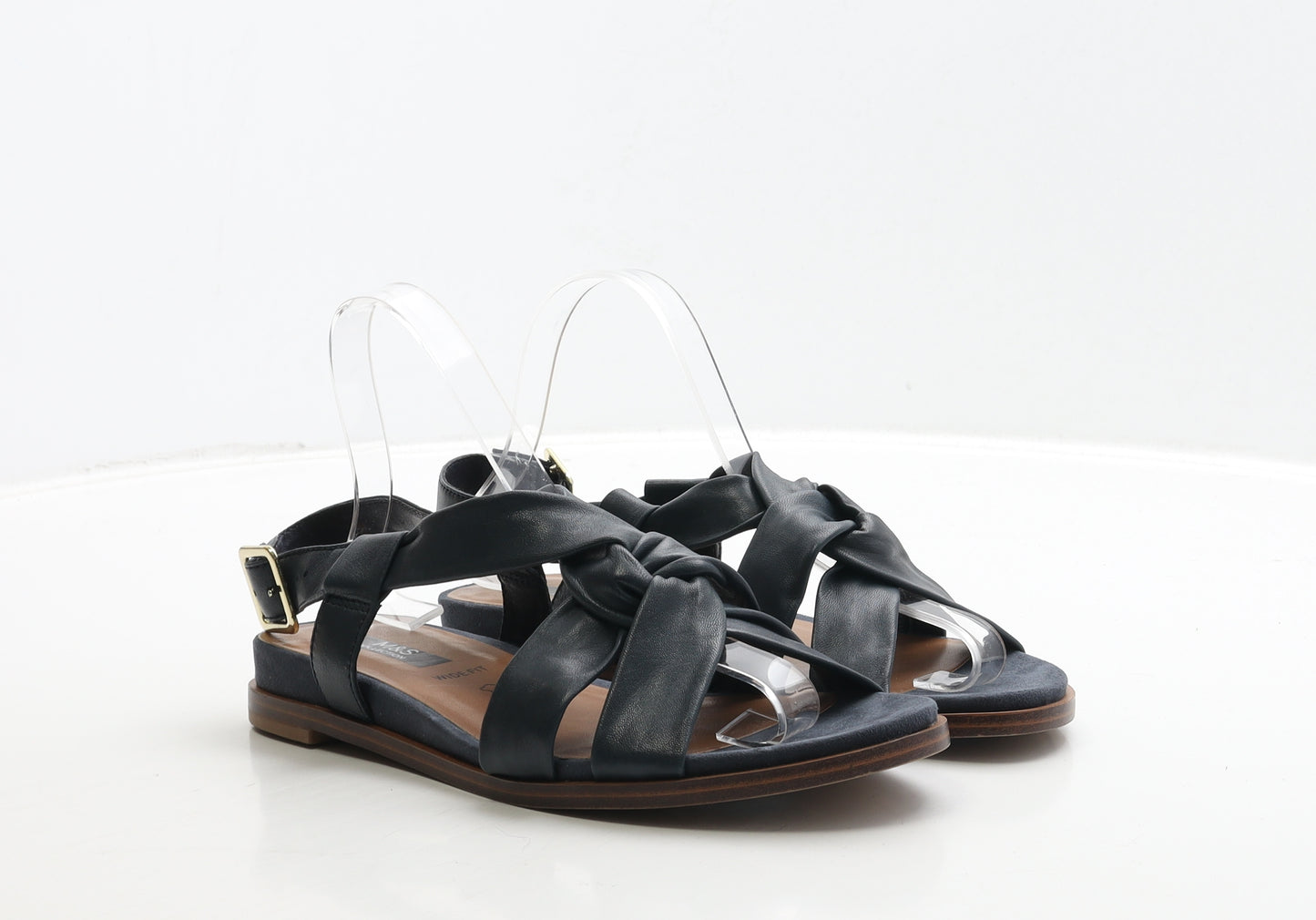 Marks and Spencer Womens Blue Leather Strappy Sandal UK 5.5 39 - Wide Fit
