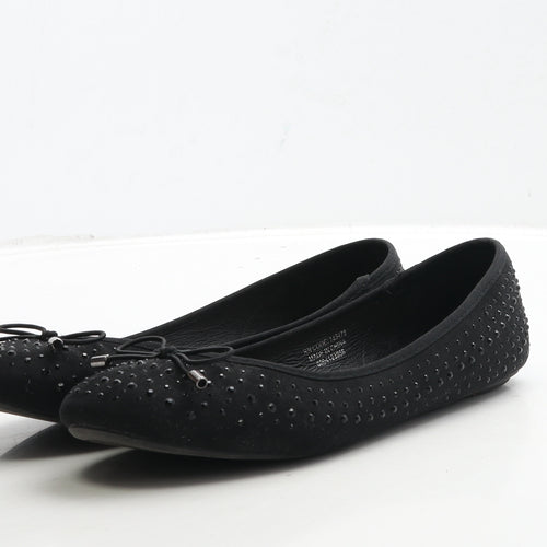 Preworn Womens Black Suede Ballet Flat UK 7 40 - Wide Fit