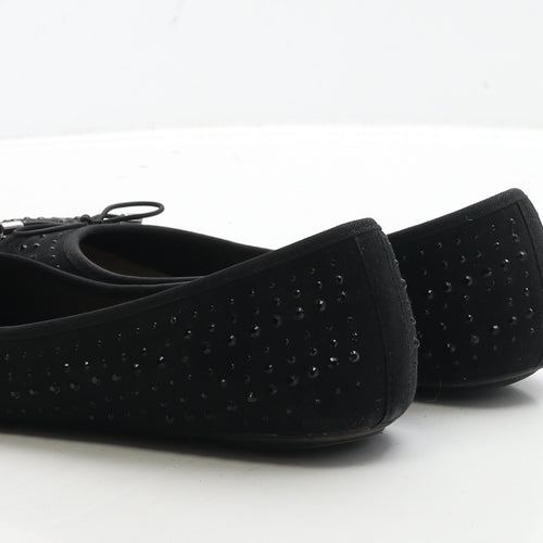 Preworn Womens Black Suede Ballet Flat UK 7 40 - Wide Fit