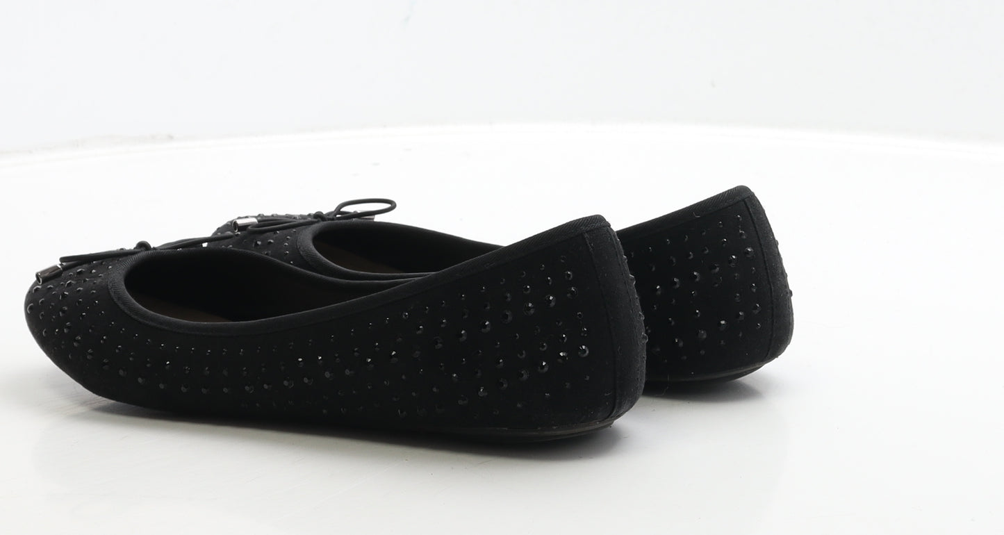 Preworn Womens Black Suede Ballet Flat UK 7 40 - Wide Fit