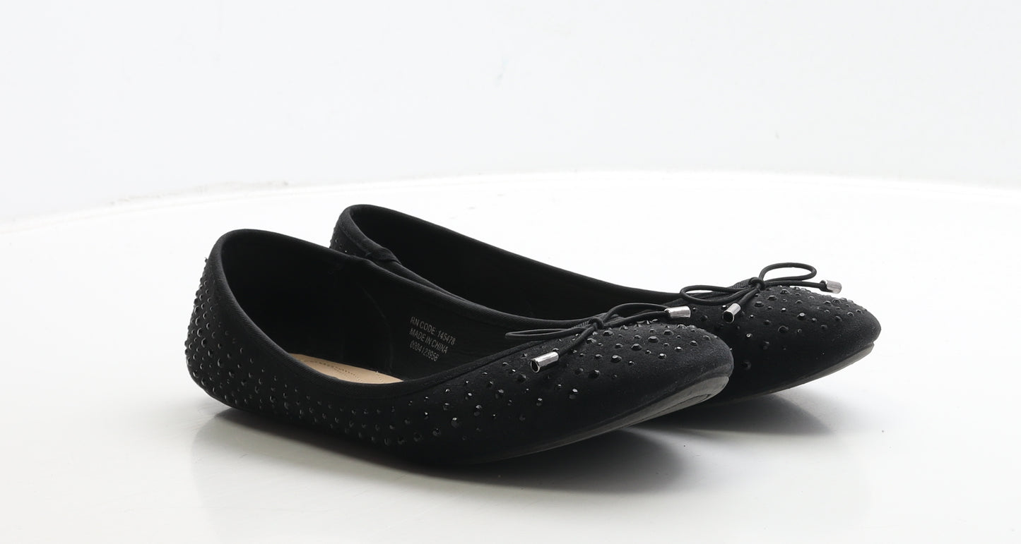 Preworn Womens Black Suede Ballet Flat UK 7 40 - Wide Fit